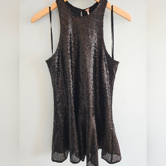 Free People Black Sequin Mini Dress - Picture 1 of 3